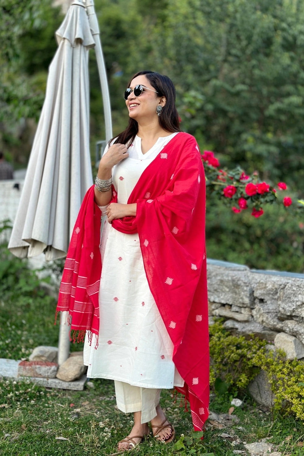 Elegant White Soft Cotton Jamdani Kurta Set for Festive Wear