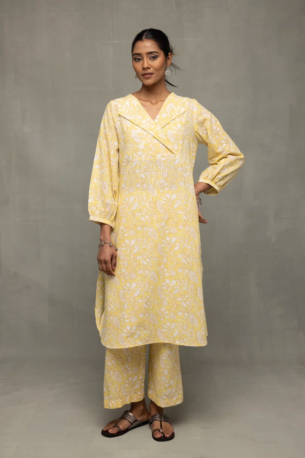 Elegant Yellow Gul Jaal Hand Block Print Co-ord Set for Festive Wear