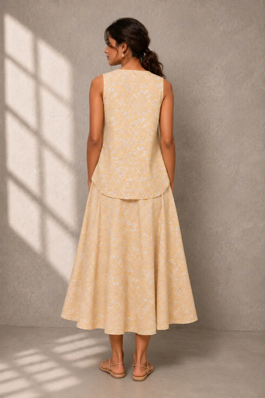Elegant Yellow Gul Jaal Hand Block Print Skord for Festive and Ethnic Wear