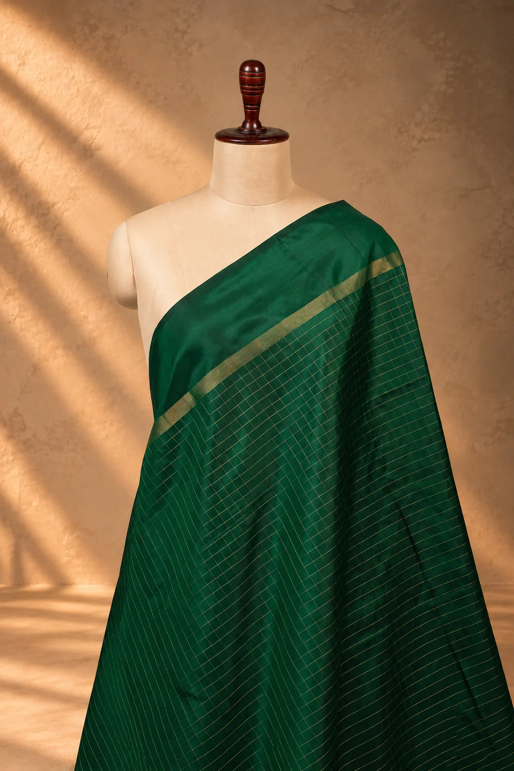 Bottle Green Kanjivaram Pure Silk Zari Checks Dupatta-Sutra Art of Clothing