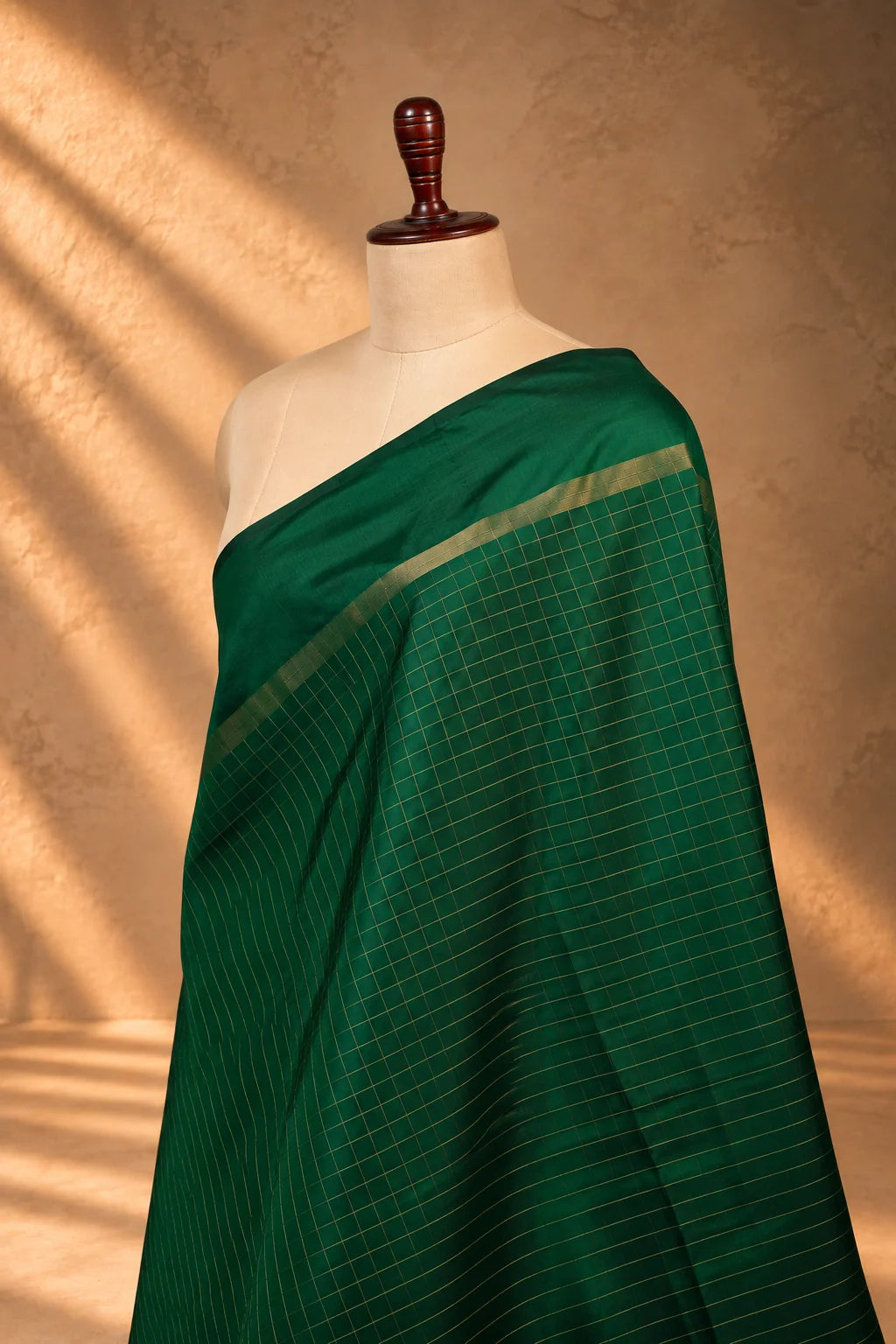 Bottle Green Kanjivaram Pure Silk Zari Checks Dupatta-Sutra Art of Clothing
