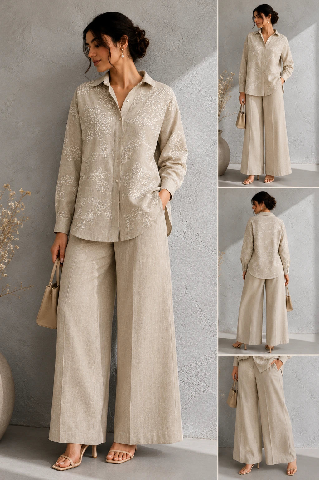 Handcrafted Beige Linen Co-Ord Set for Casual and Festive Wear