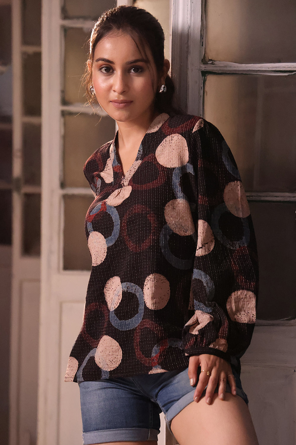Handcrafted Black Cotton Ajrakh Print Top for Casual Everyday Wear