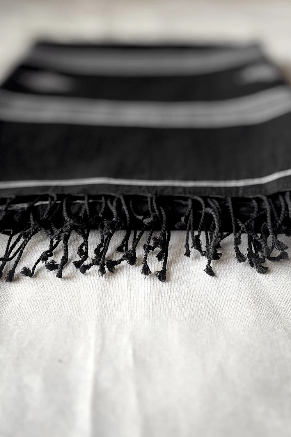 Handcrafted Black Jamdani Dupatta with Traditional Weaving Details