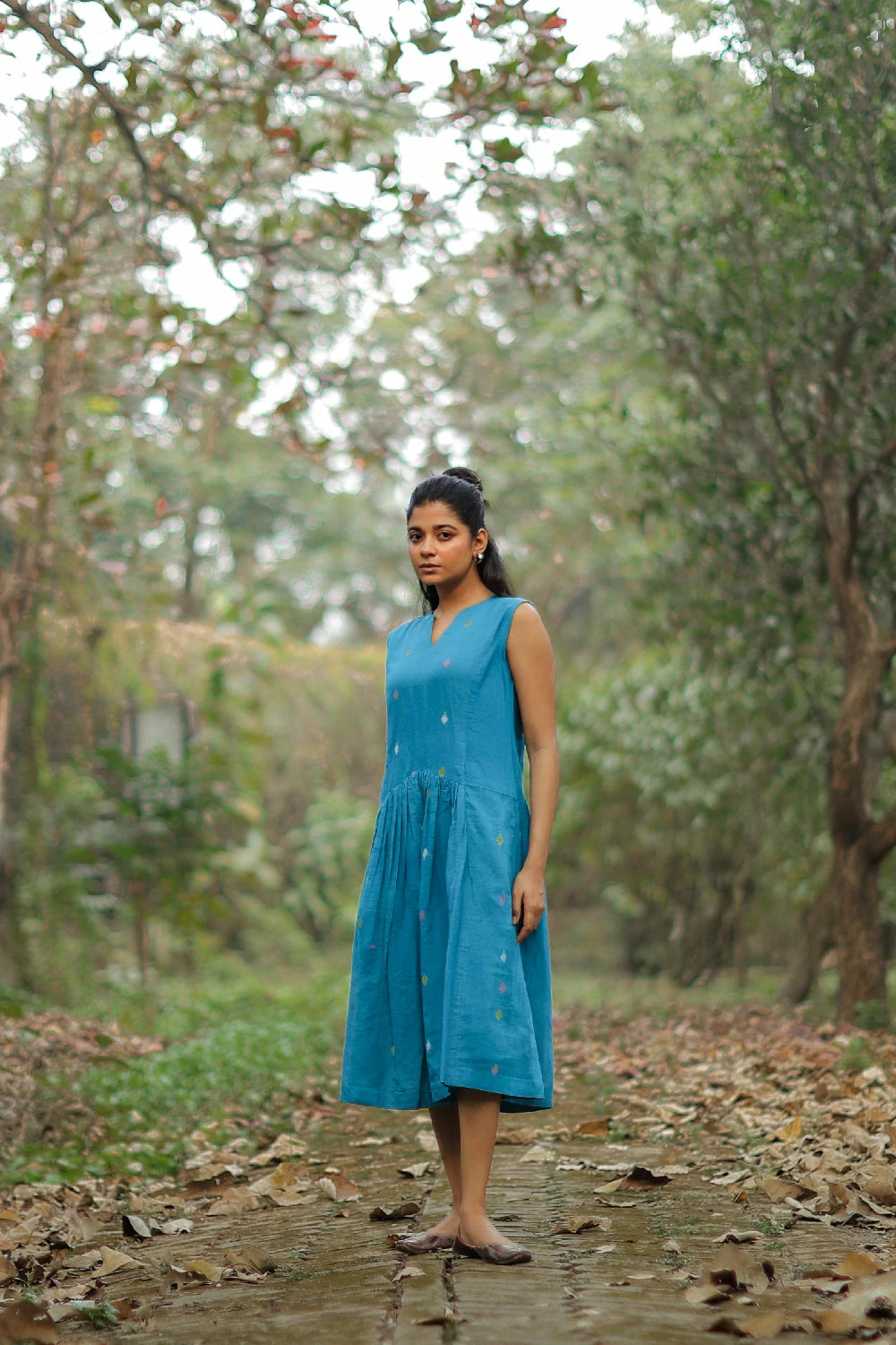 Handcrafted Fern Green Jamdani Dress for Casual Wear