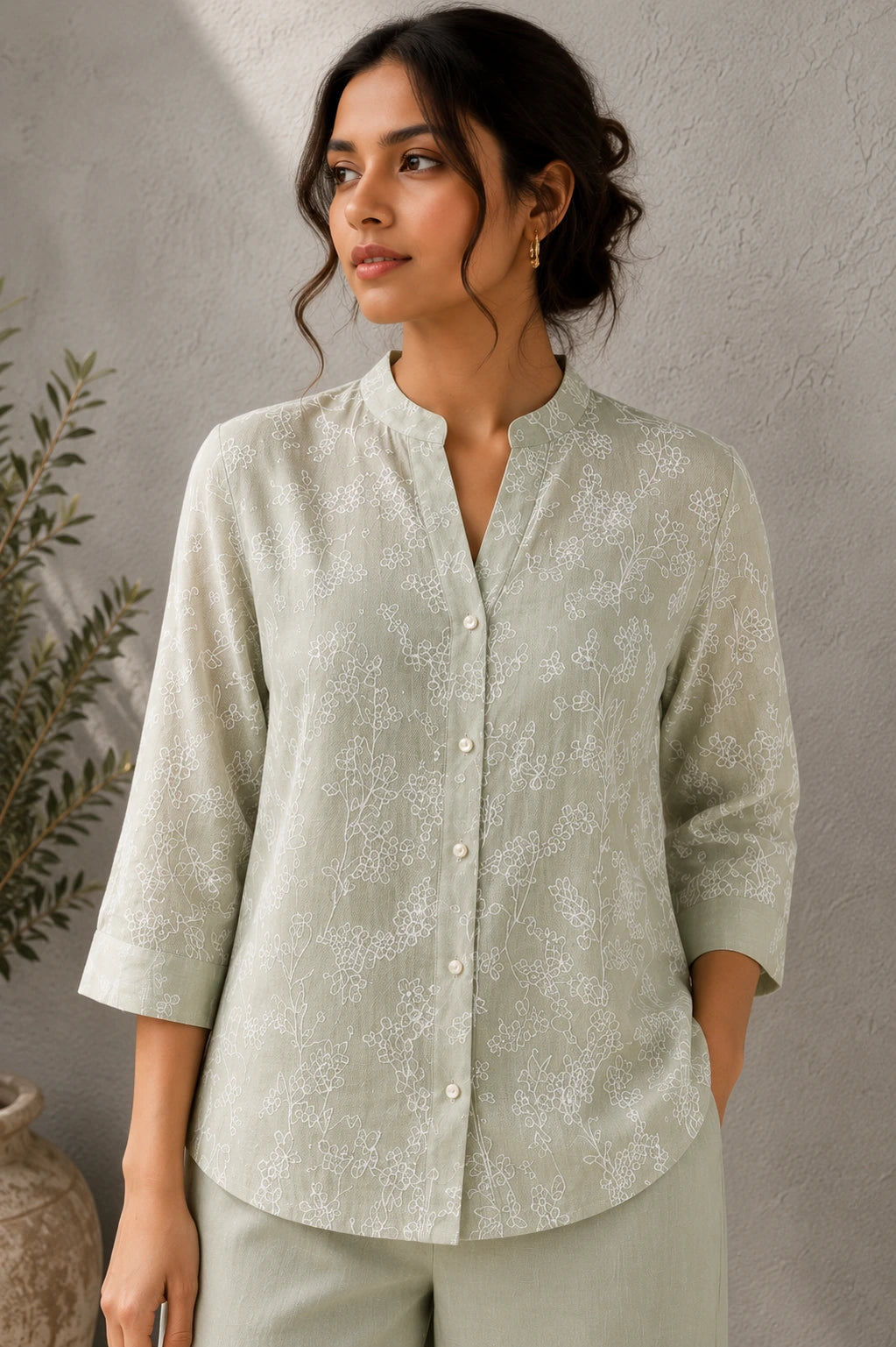 Handcrafted Green Linen Co-Ord Set for Casual and Festive Wear