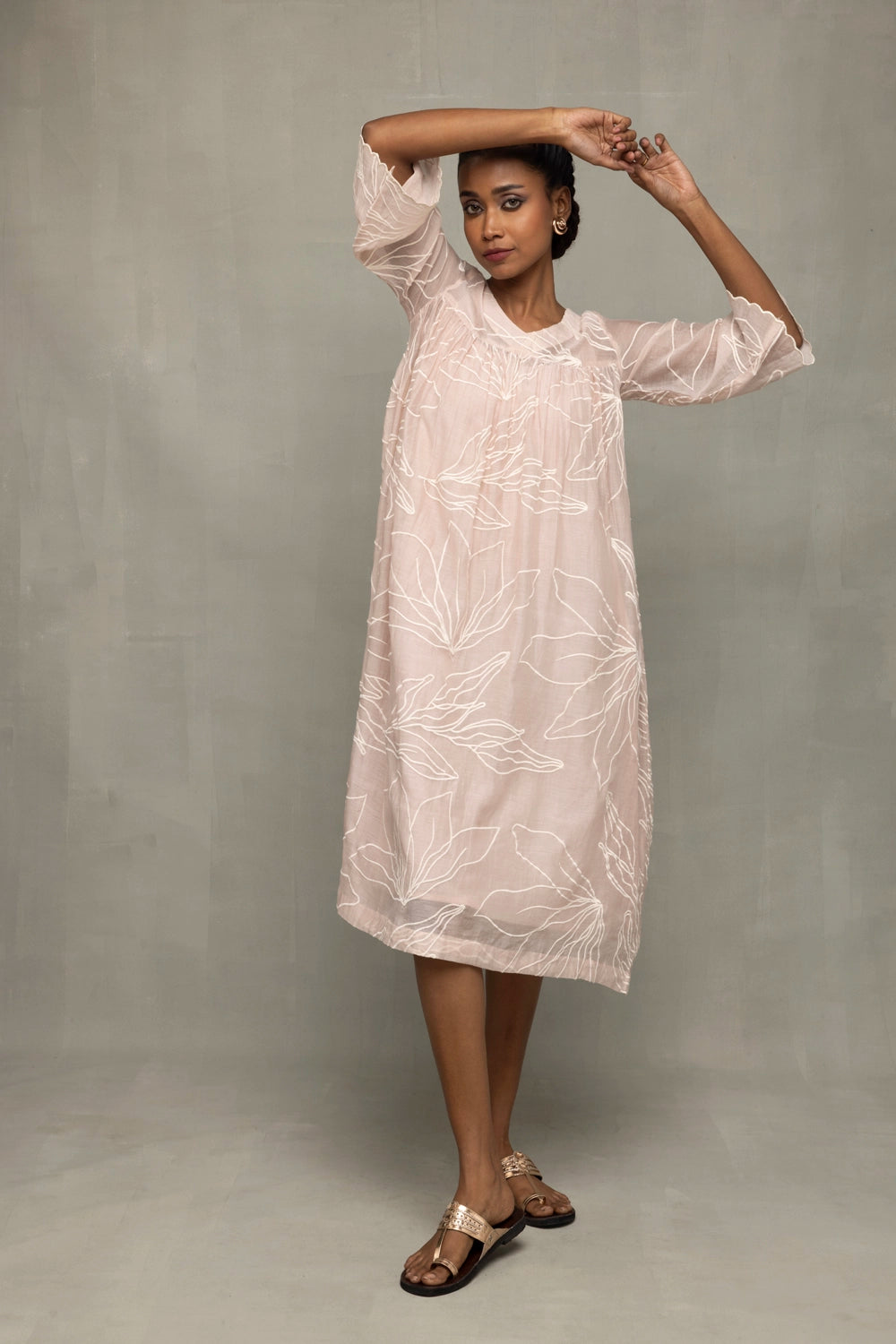 Handcrafted Lily Haze Lavender Mul Chanderi Embroidered Dress for Festive Wear
