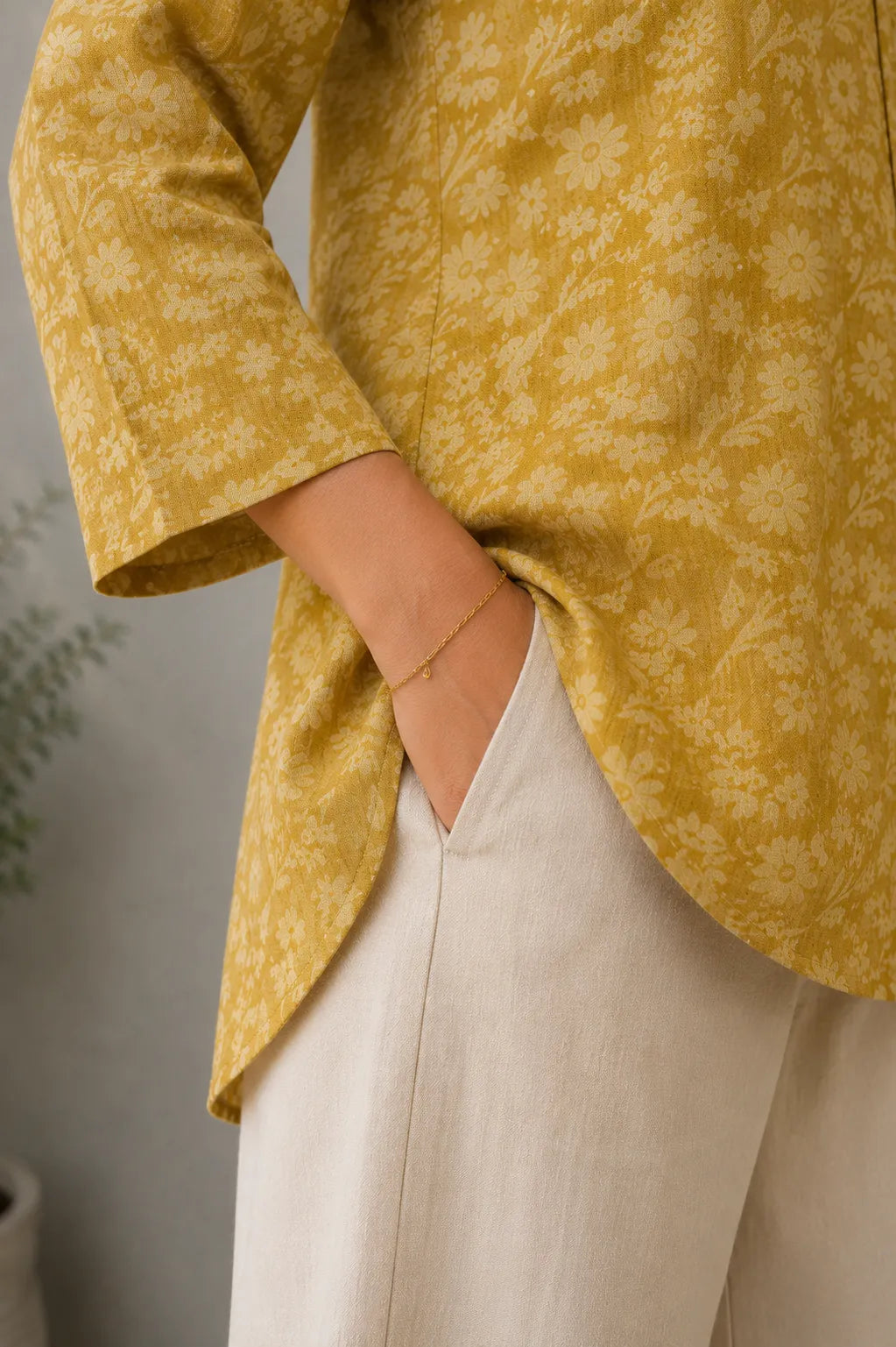 Handcrafted Mustard Khadi Cotton Top for Casual Everyday Wear