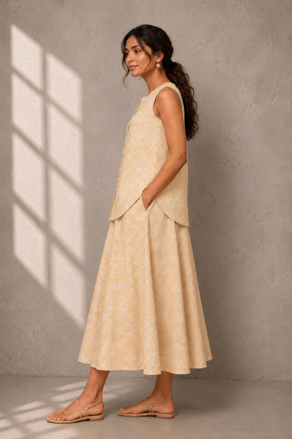 Handcrafted Yellow Gul Jaal Block Print Cotton Skord for Casual Everyday Wear