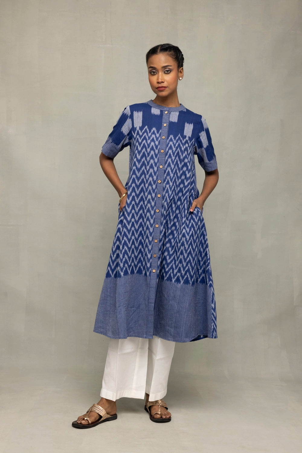 Handloom Blue Abstract Ikat Co-ord Set