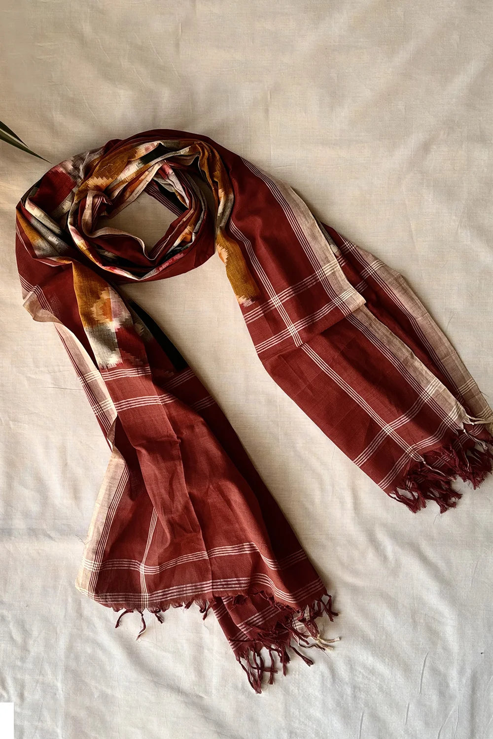 Handloom Multi Colour Brown Double Ikkat Dupatta