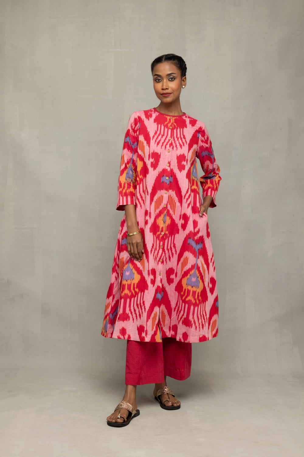 Handloom Pink Abstract Ikat Co-ord Set