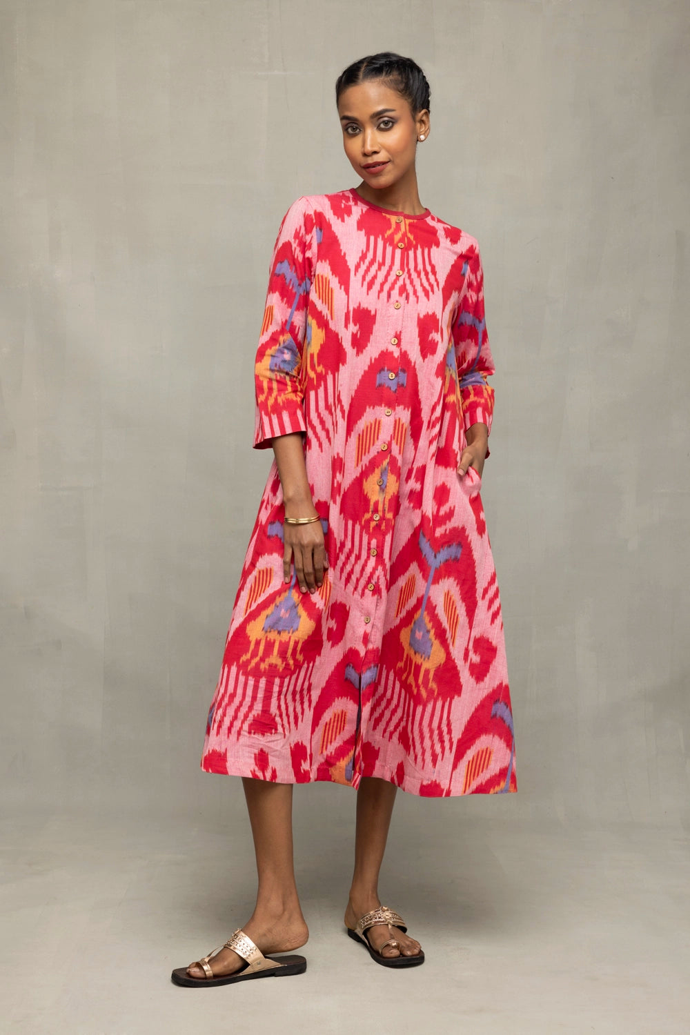 Handloom Pink Abstract Ikat Dress