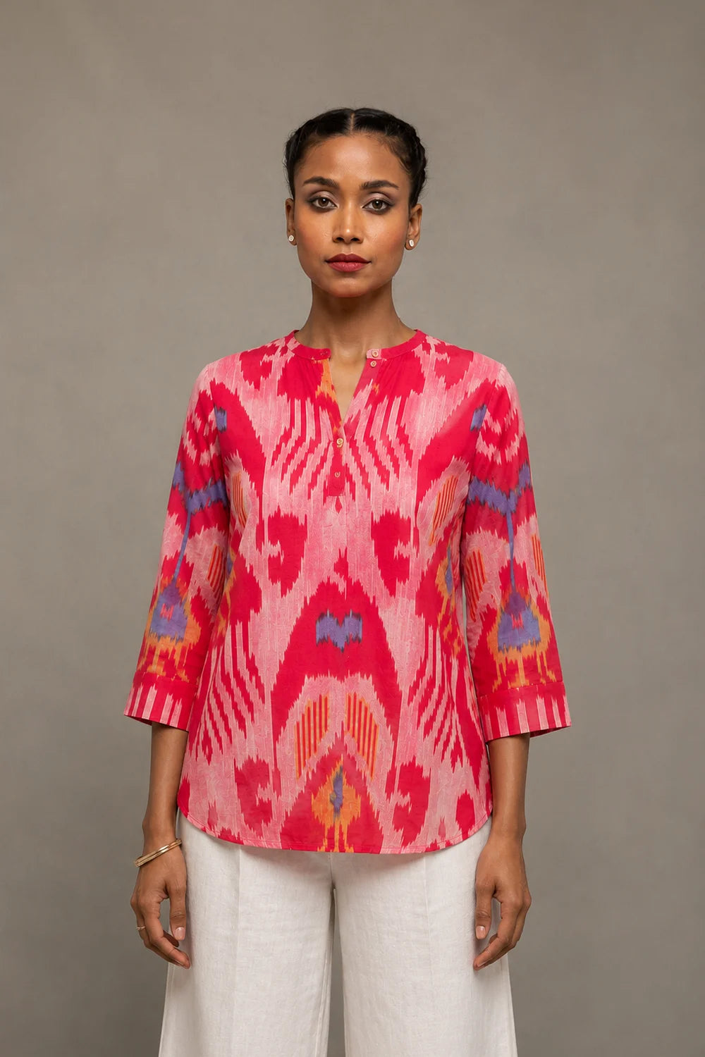 Handloom Pink Abstract Ikkat Top