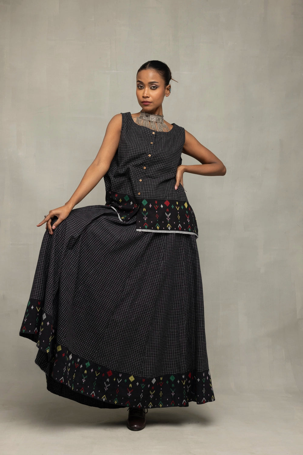 Handwoven Black Checkmate Jamdani Skord for Casual Everyday Wear