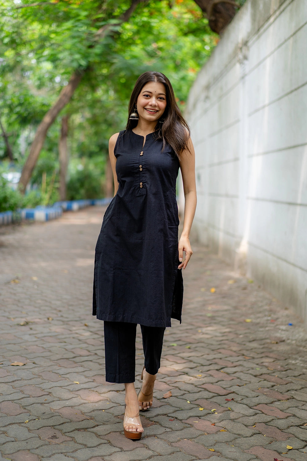 Handwoven Black Khadi Cotton Co-ord Set with Traditional Weave