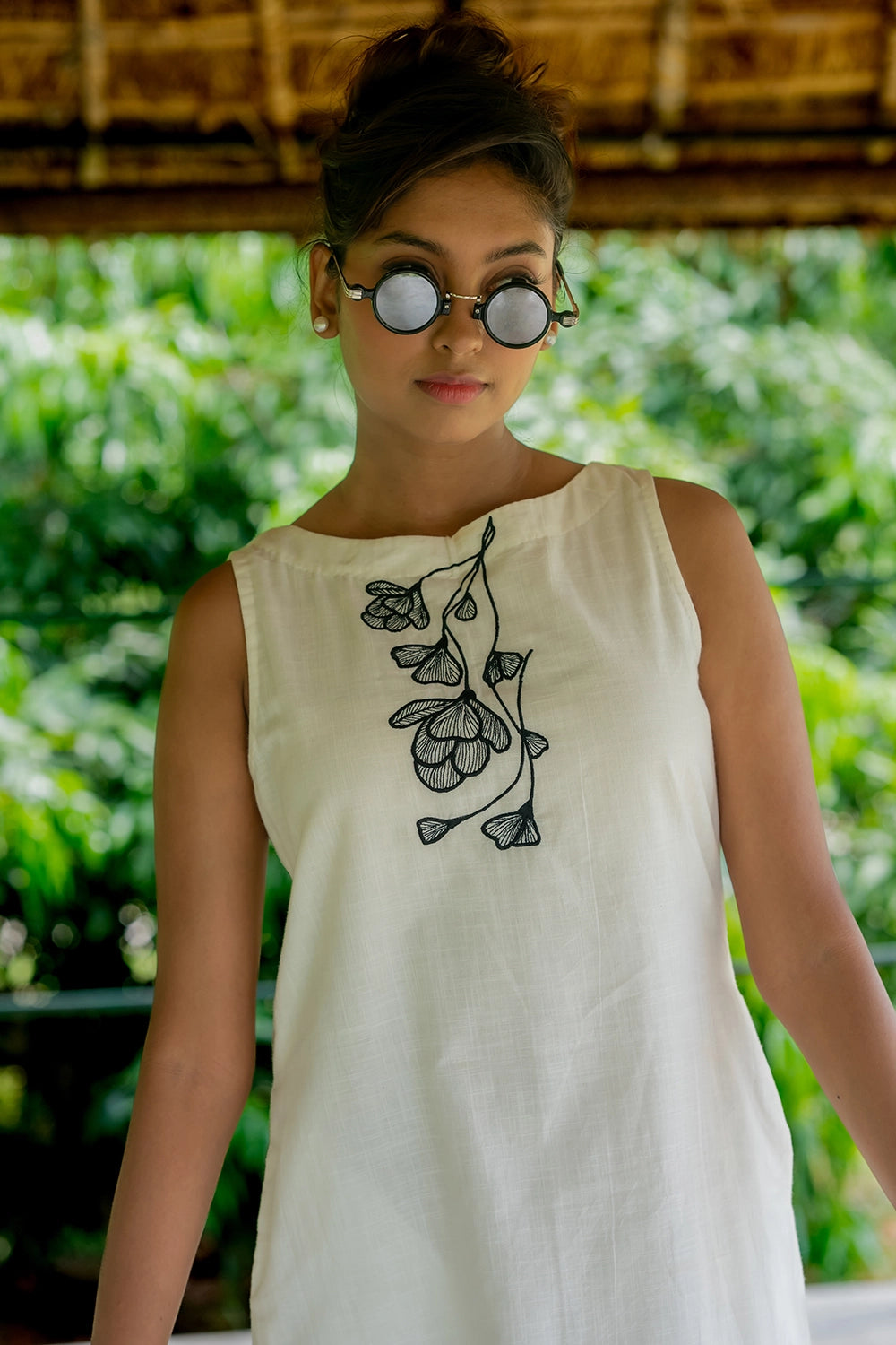 Handwoven Black on White South Cotton Dress with Traditional Weave