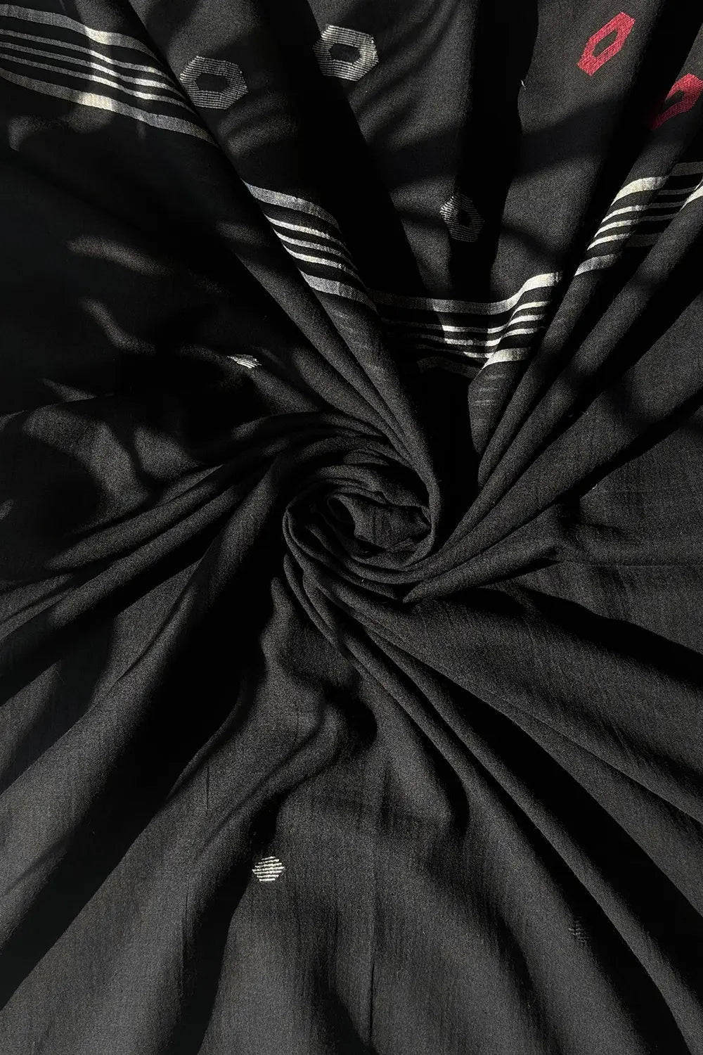 Handwoven Black Ring Jamdani Dupatta with Traditional Motifs