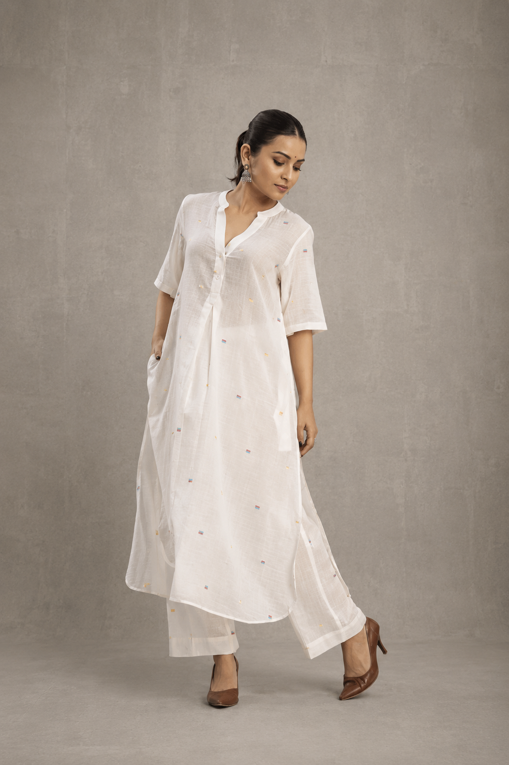 Ivory Jamdani Slit Co-Ord Set