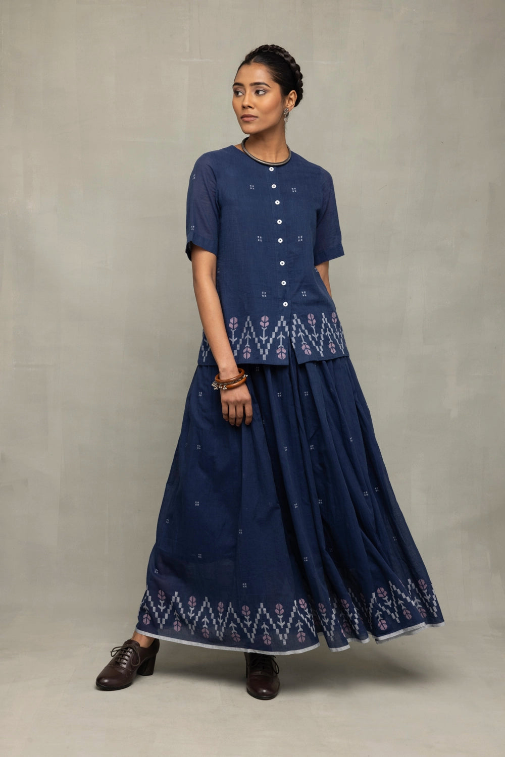 Handwoven Navy Blue Meadow Jamdani Skord for Casual Everyday Wear