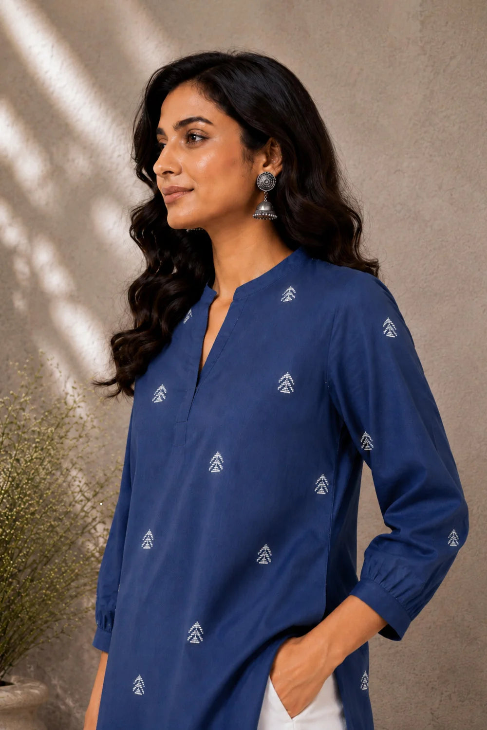 Handwoven Navy Blue and White South Cotton Co-ord Set for Festive and Ethnic Wear