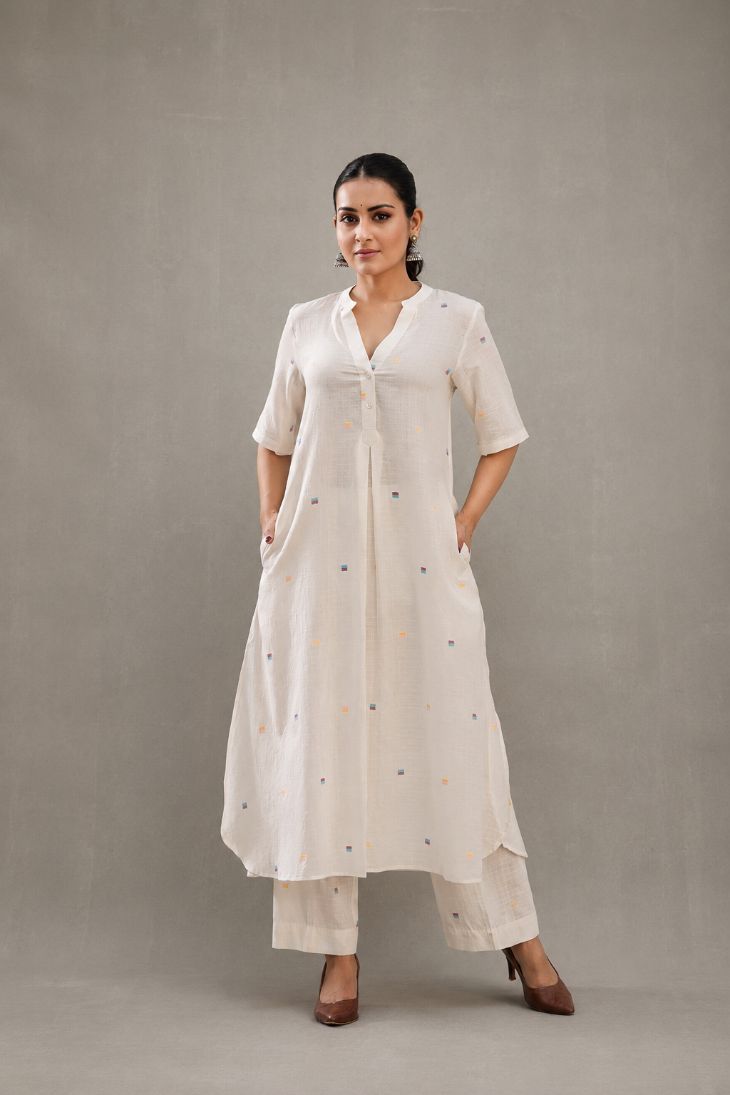 Ivory Jamdani Slit Co-Ord Set