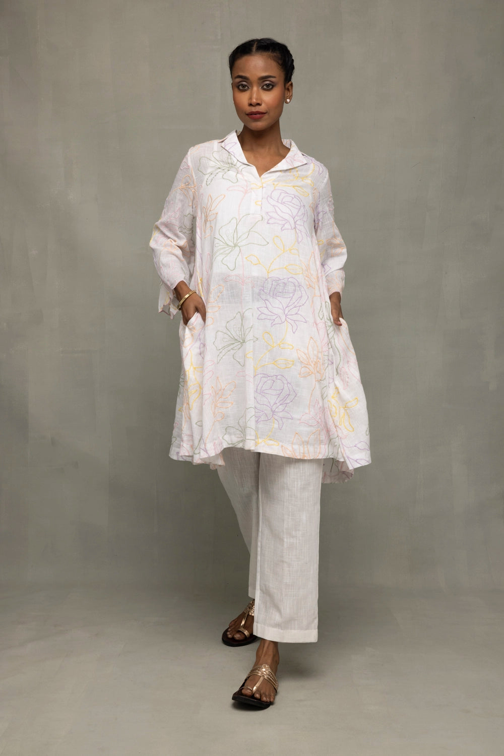 Ivory South Cotton Floral Embroidered Co-ord Set