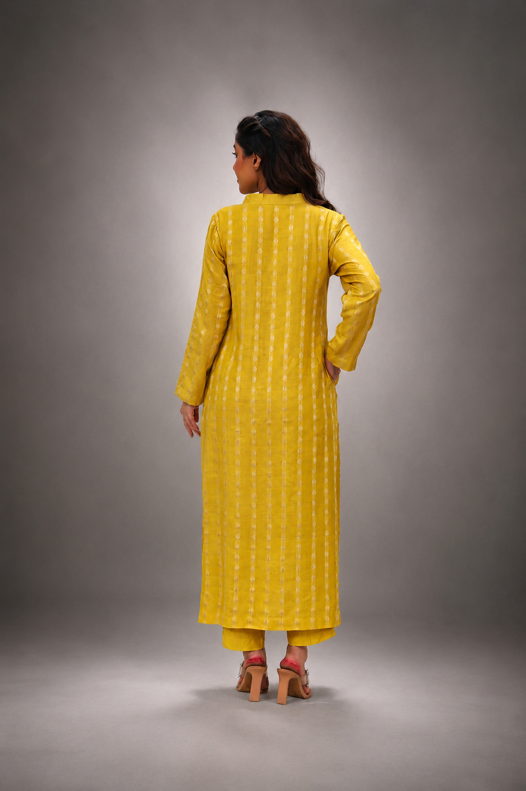 Lemon yellow cotton silk kurta and dupatta set for women