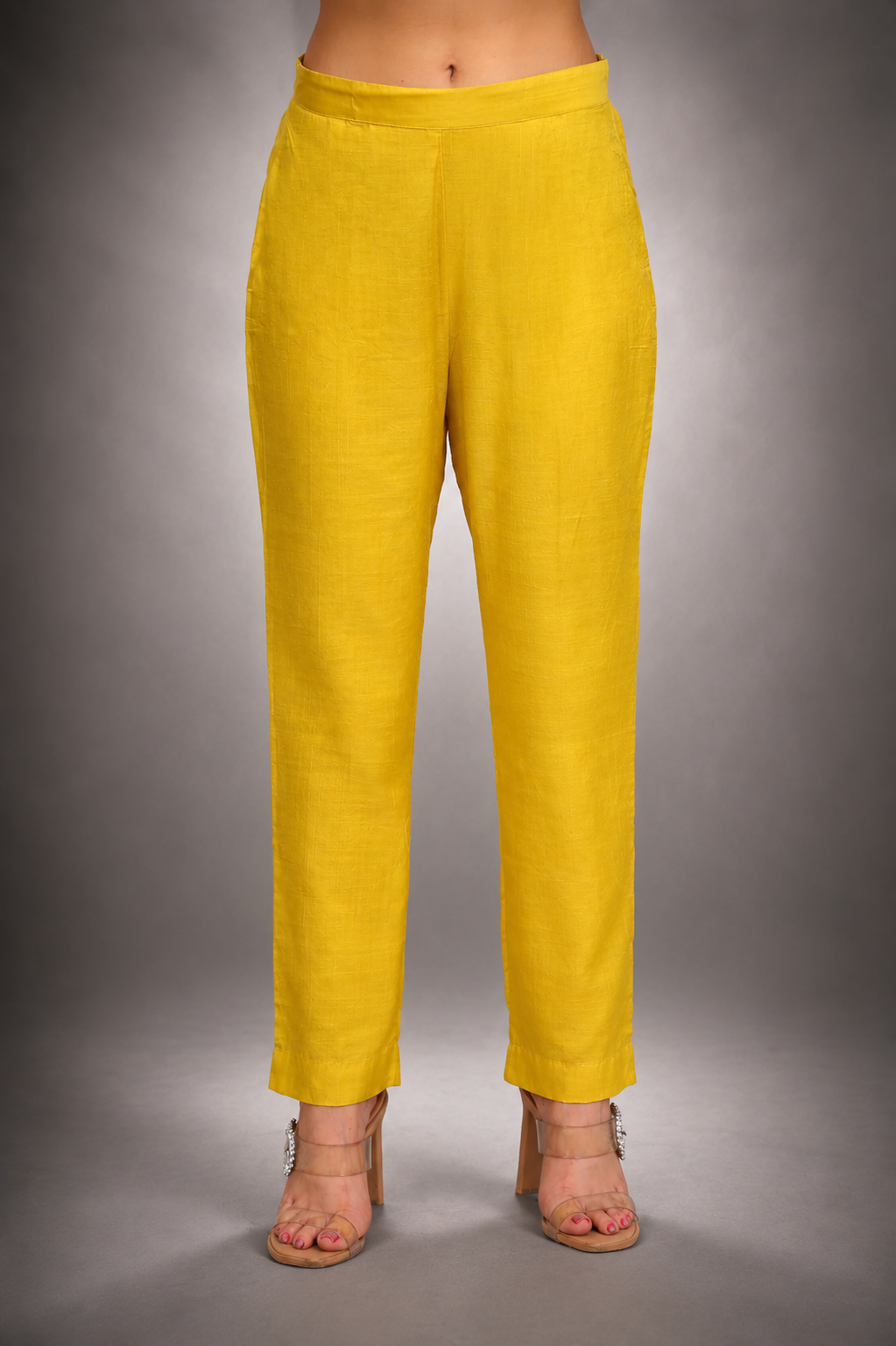 Lemon yellow woven kurta set with dupatta for festive wear