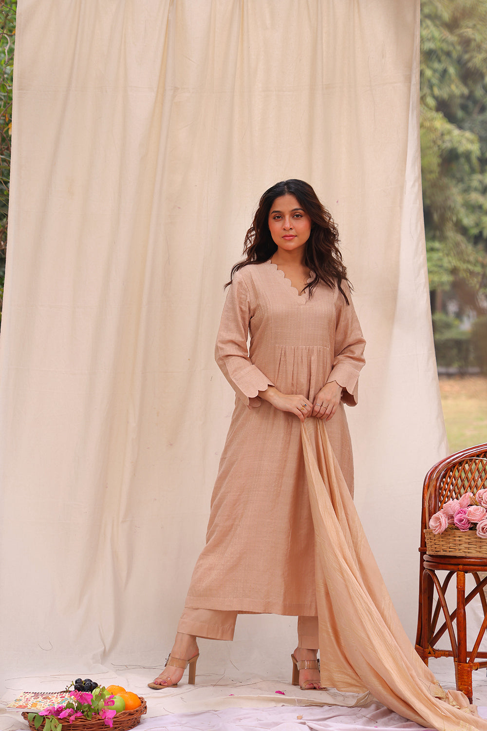 Lightweight Breathable Beige Soft Cotton Silk Kurta Set for Everyday Wear
