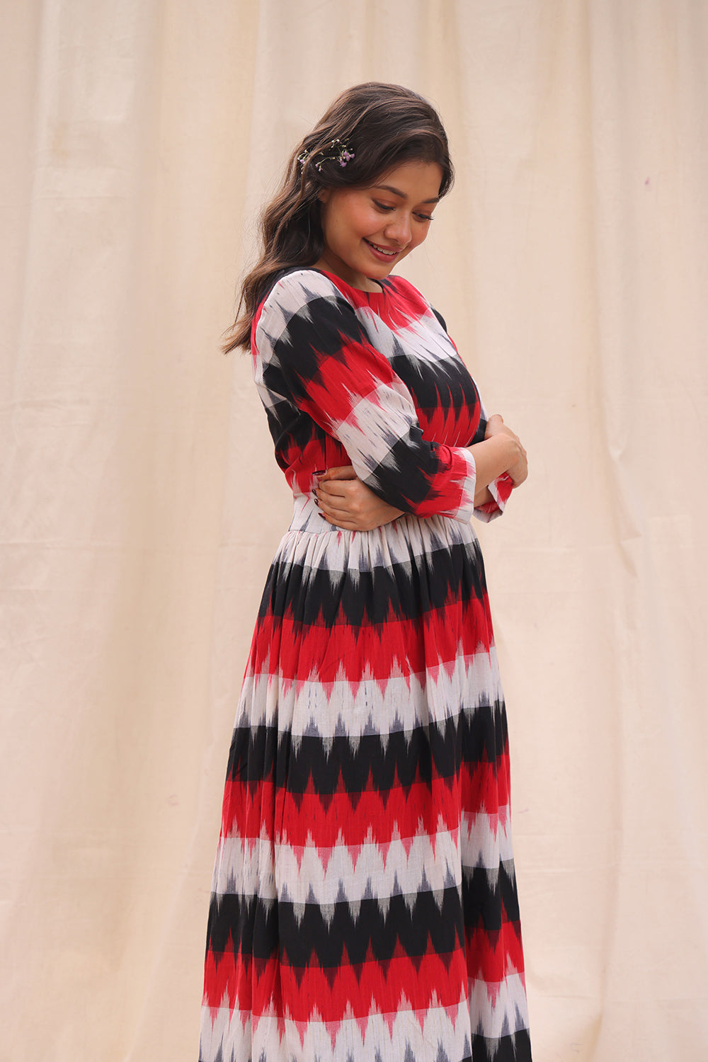 Lightweight Breathable Black Ikkat Cotton Dress for Everyday Casual Wear