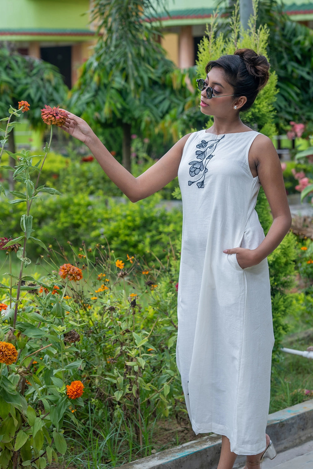 Lightweight Breathable Black on White South Cotton Dress for Everyday Wear
