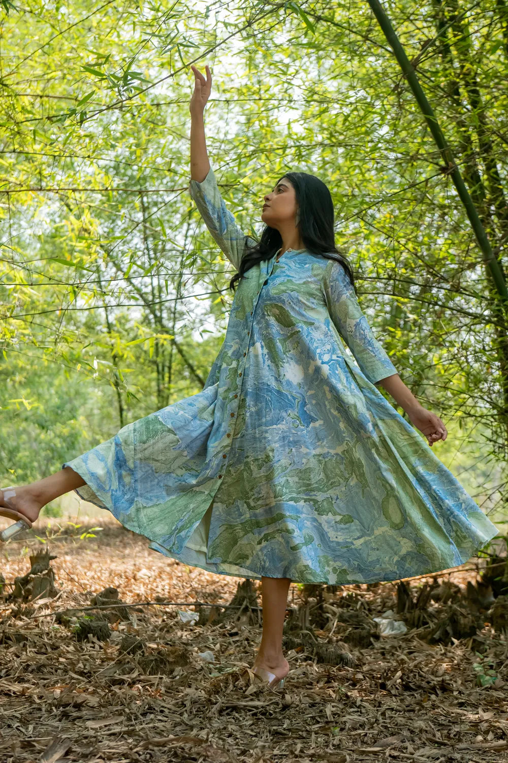 Lightweight Breathable Bluegrass Marble Pure Cotton Dress for Everyday Wear