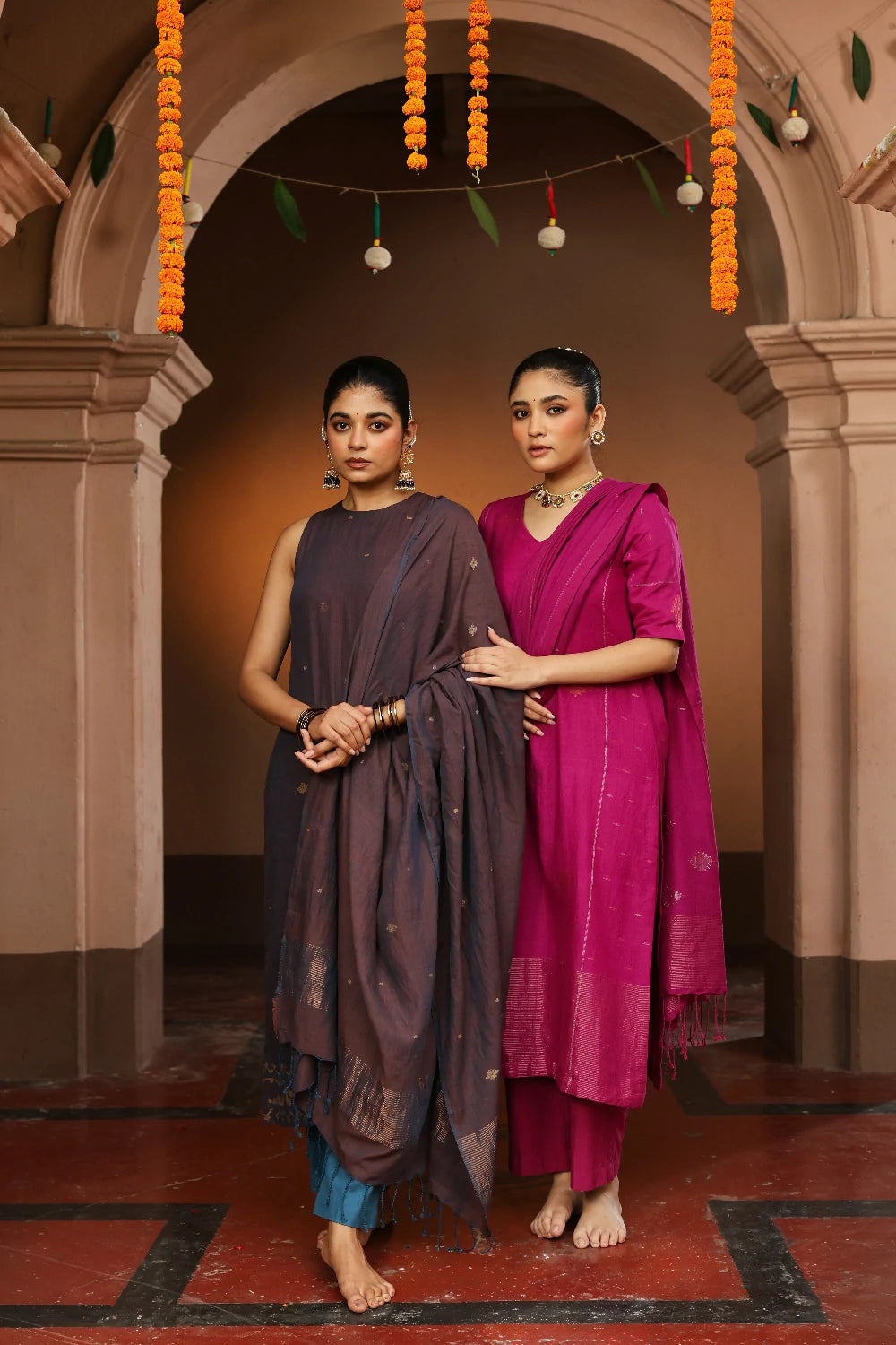 Lightweight Breathable Coca Cola Pure Cotton Jamdani Kurta Set for Everyday Wear