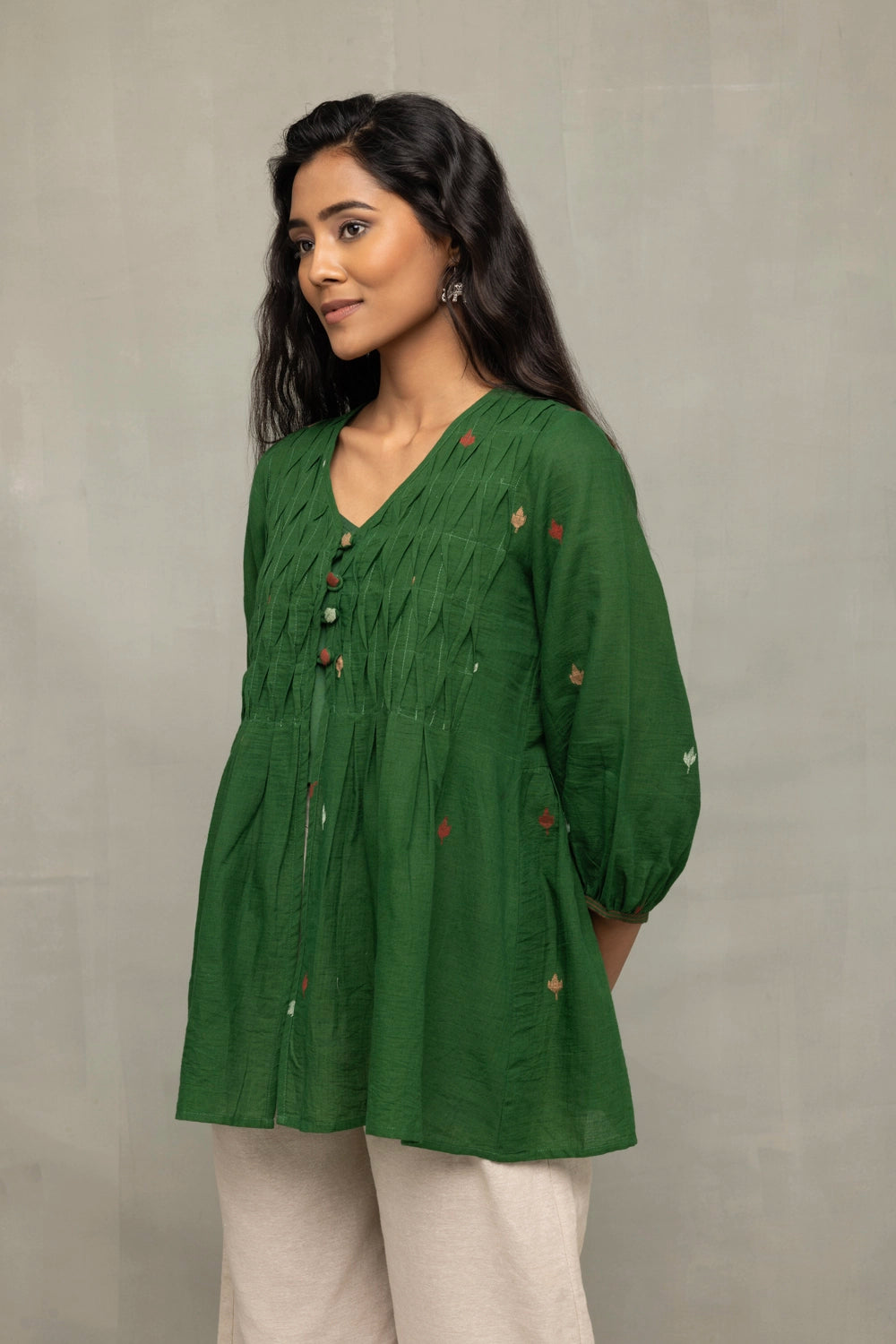 Lightweight Breathable Dark Green Jamdani Top for Everyday Wear