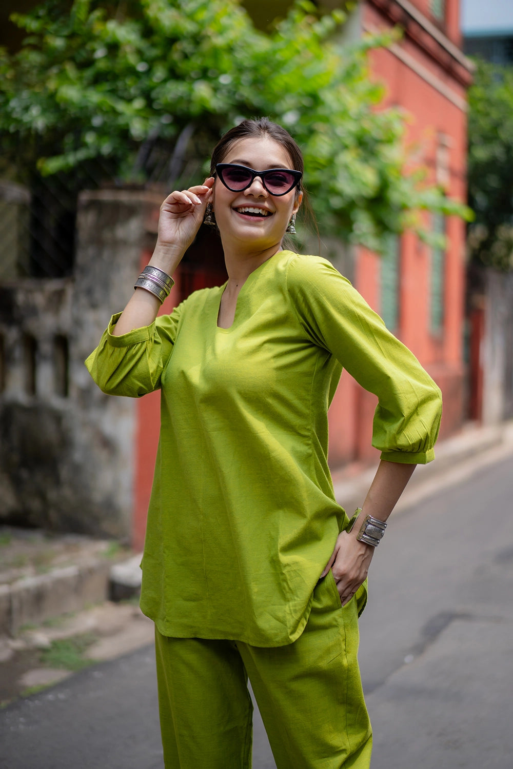 Lightweight Breathable Green Malai Cotton Co-ord Set for Everyday Wear