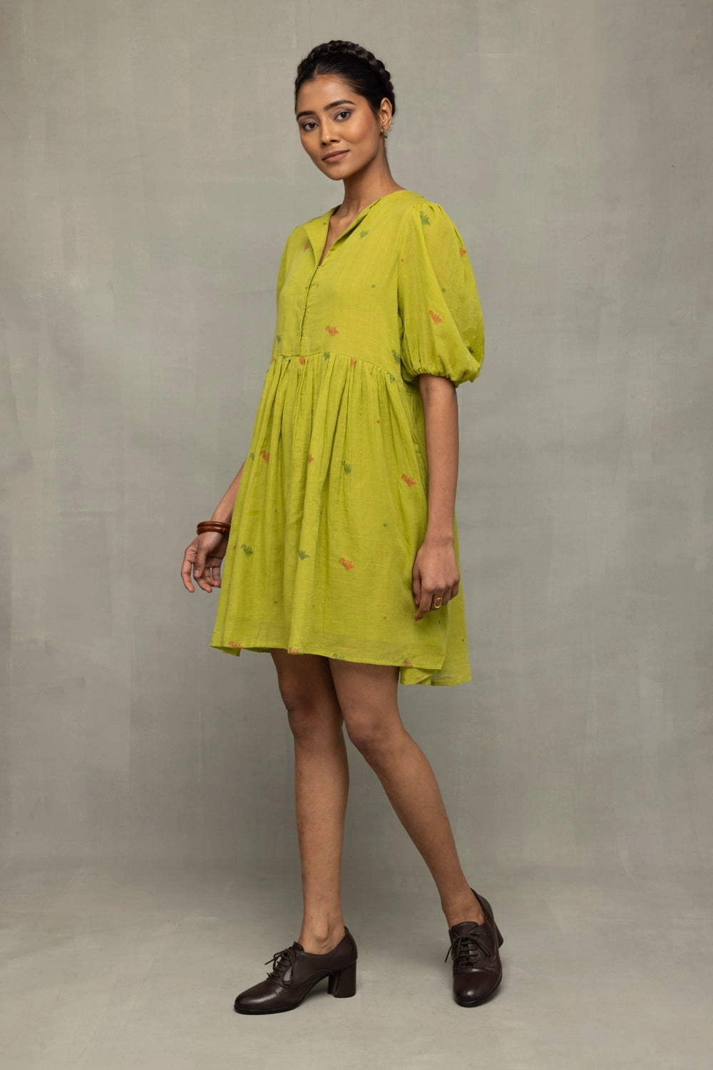 Lightweight Breathable Green Pakhi Jamdani Dress for Everyday Wear