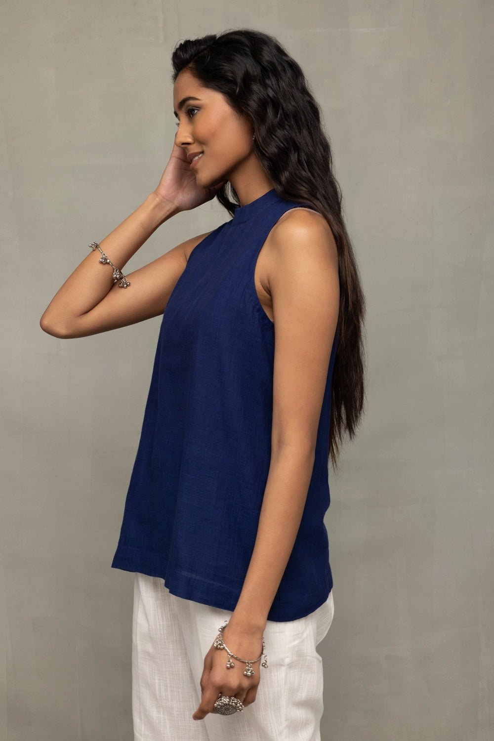 Lightweight Breathable Indigo Handwoven Halter Neck Top for Summer Wear