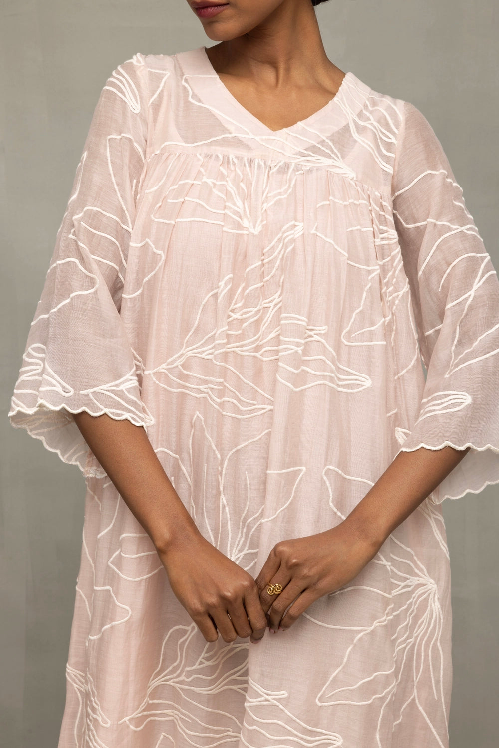 Lightweight Breathable Lavender Mul Chanderi Embroidered Dress for Summer Wear