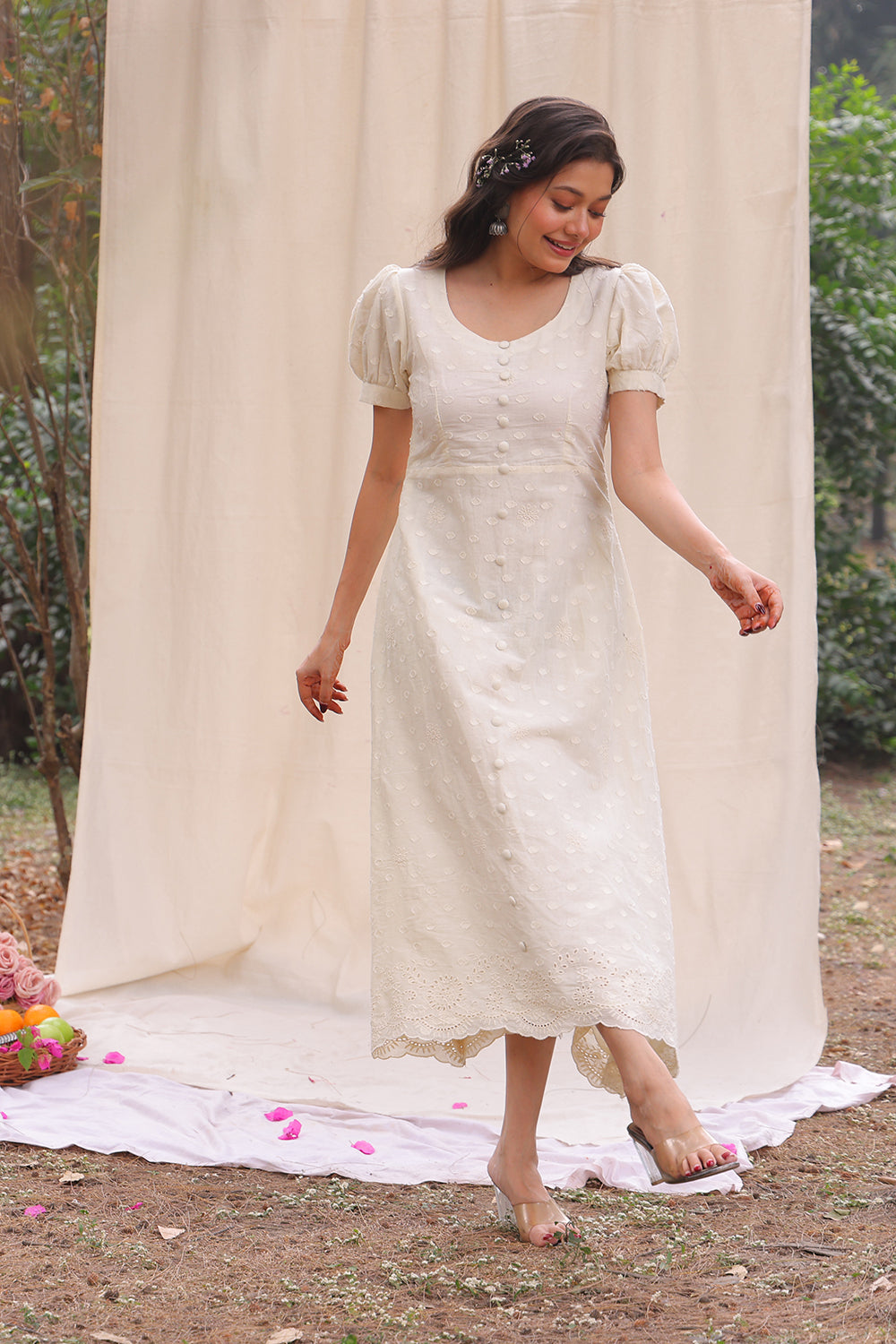 Lightweight Breathable Luna Off White Cotton Dress for Everyday Casual Wear