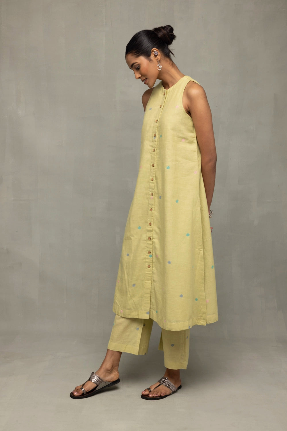 Lightweight Breathable Mint Green Jamdani A-Line Co-ord Set for Summer Wear