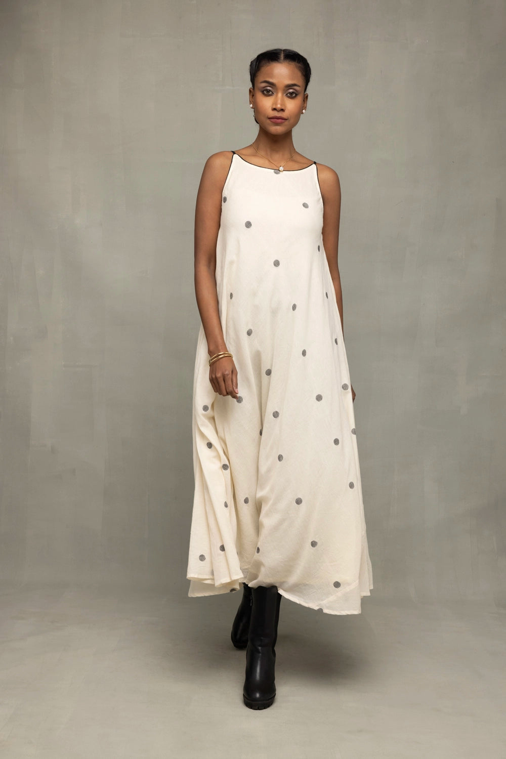 Lightweight Breathable Pearl White Trapeze Jamdani Dress for Everyday Wear