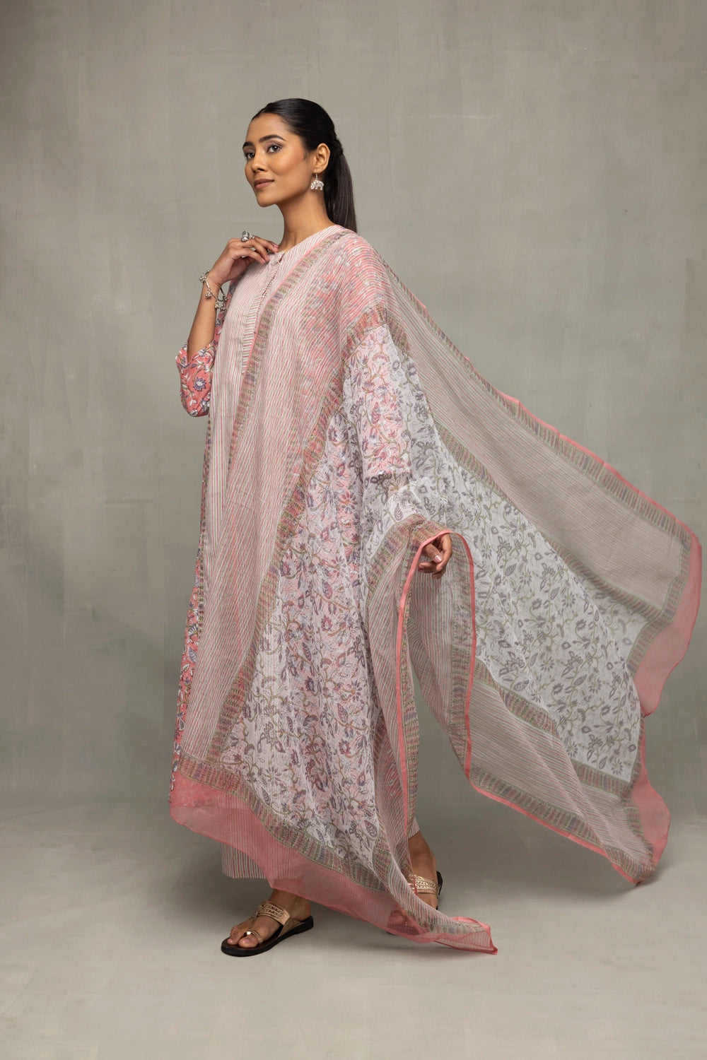 Lightweight Breathable Salmon and Frost Cotton Kurta Set for Everyday Wear