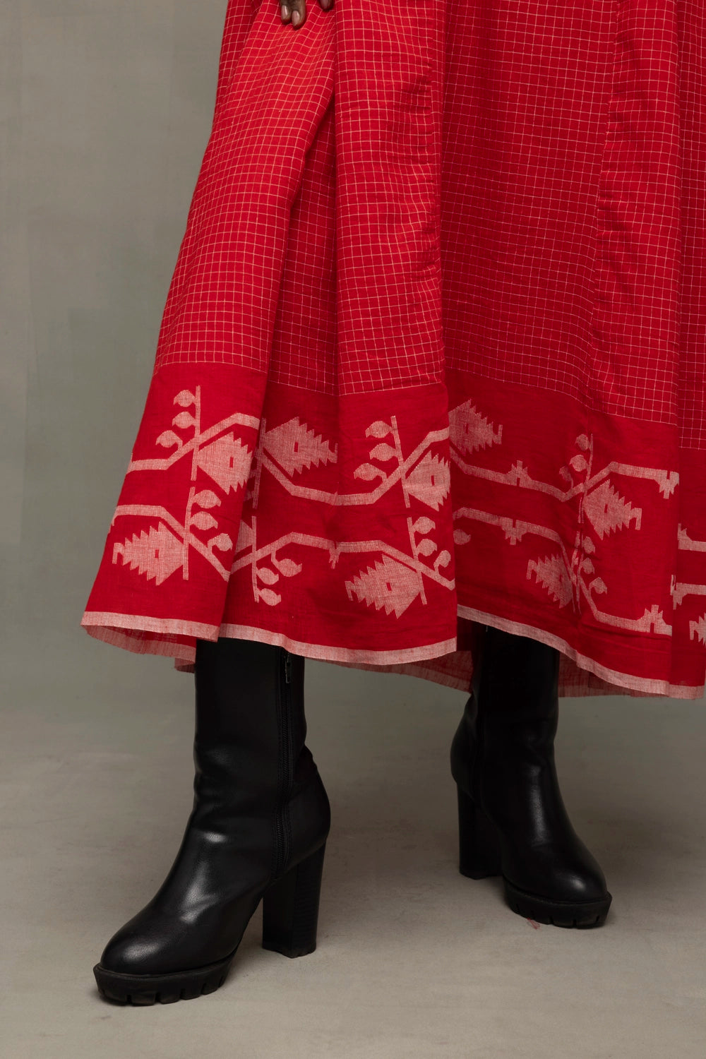 Lightweight Breathable Scarlet Red Jamdani Dress for Summer Wear