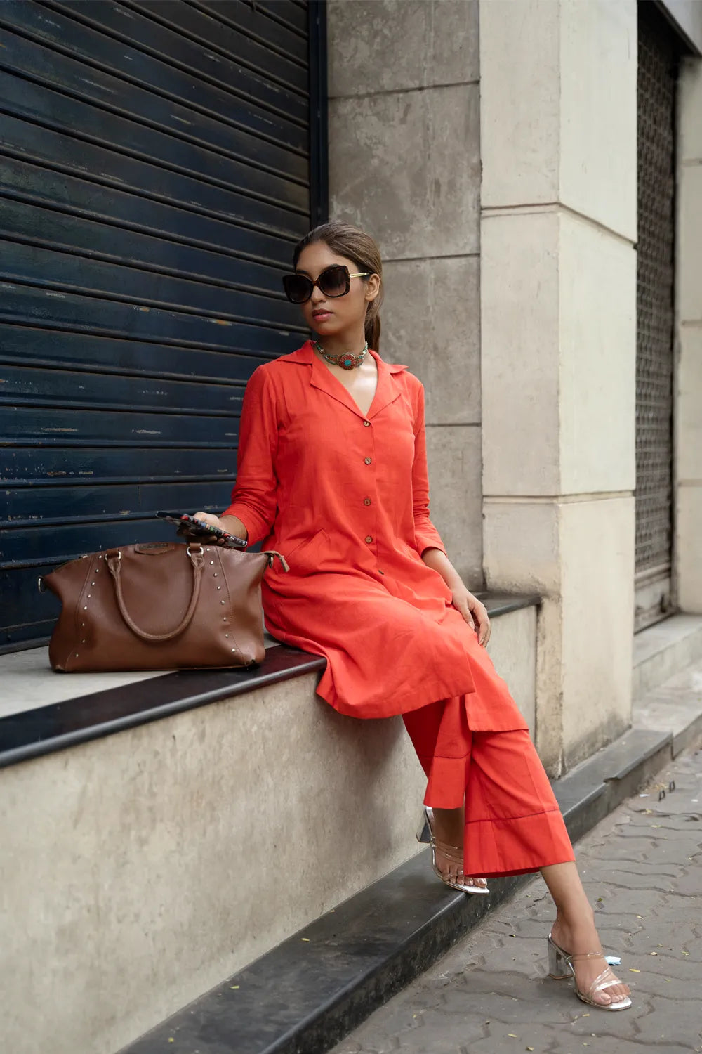 Lightweight Breathable Tangerine Orange Pure Cotton Co-ord Set for Everyday Wear