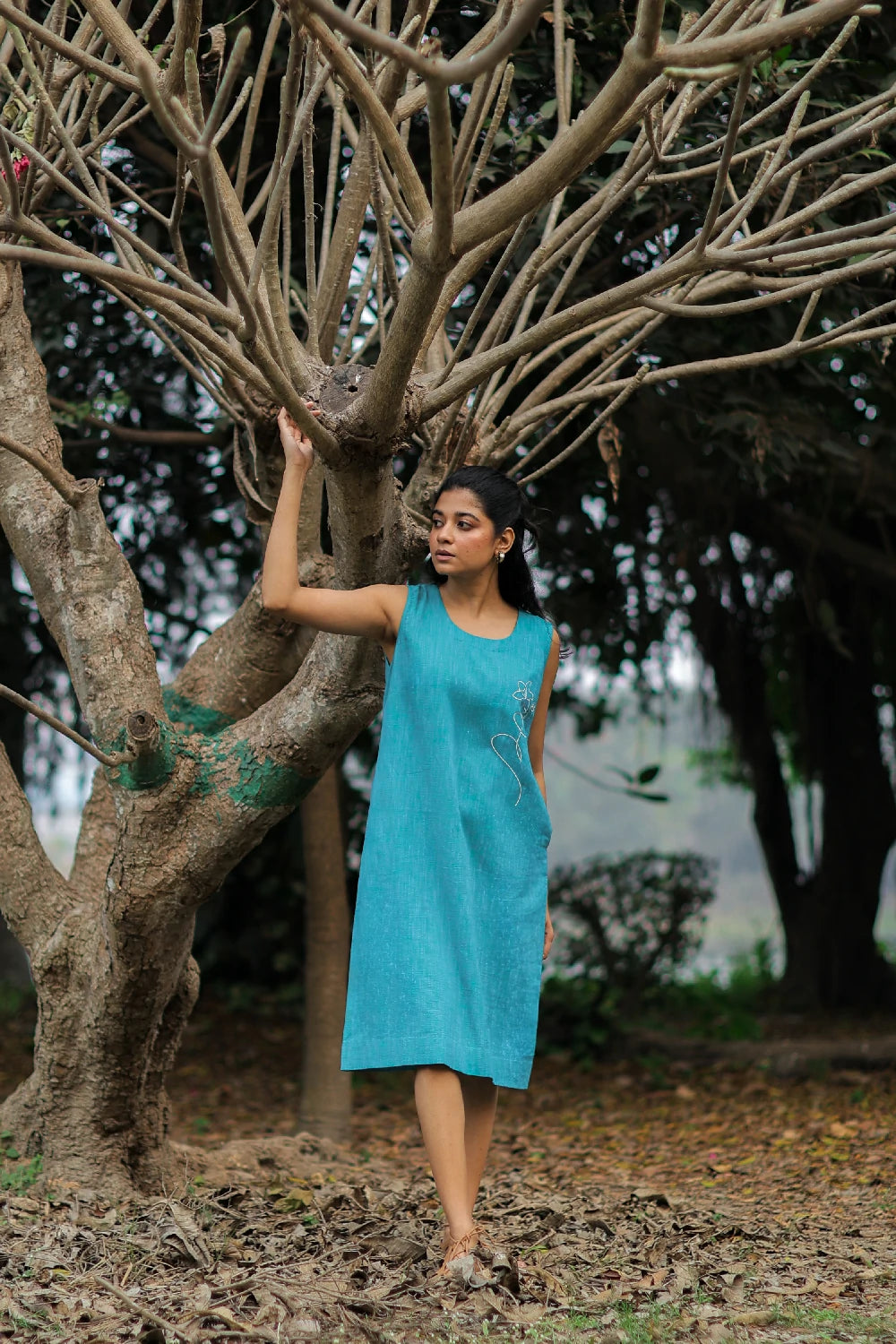 Lightweight Breathable Turquoise Muse Cotton Dress for Everyday Casual Wear