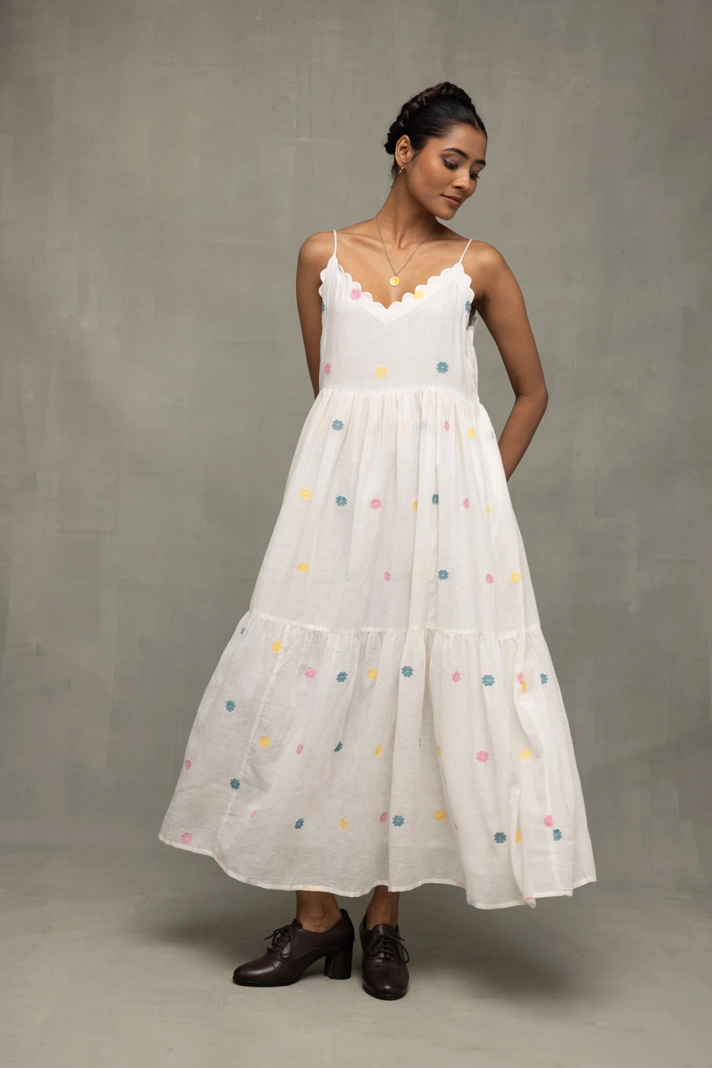 Lightweight Breathable White Gulrang Jamdani Dress for Summer Wear