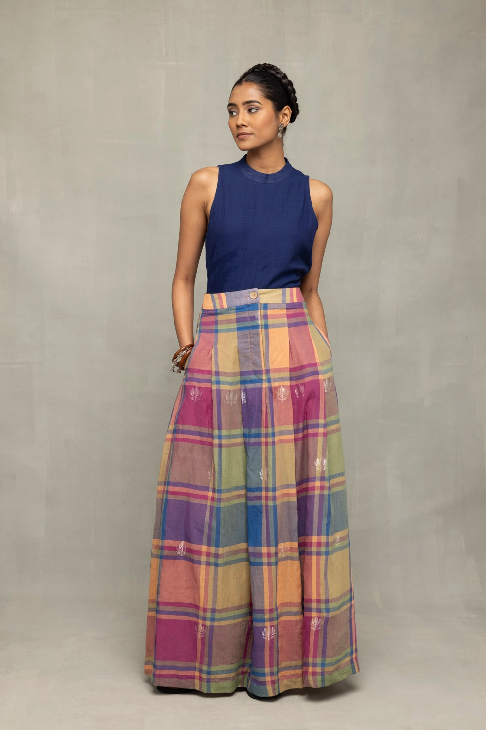 Lotus Meadow Checkered Jamdani Skord