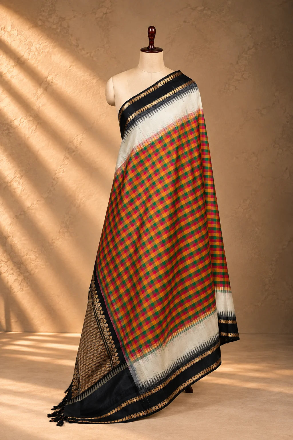 Multicolor Kanjivaram Pure Silk Checks Dupatta-Sutra Art of Clothing