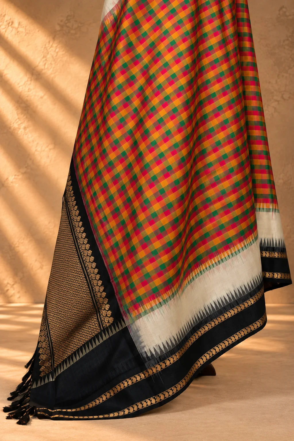 Multicolor Kanjivaram Pure Silk Checks Dupatta-Sutra Art of Clothing
